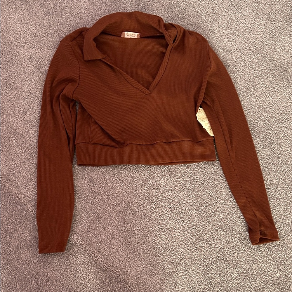 Altar'd State Brown V-Neck Crop Top